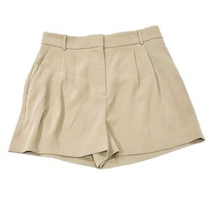 👖🏢 BABATON Pleated 2.5″ Mirror Crepe High-Rise Shorts | Women’s 8 Taupe Tailored